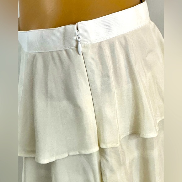 Rebecca Minkoff Cream Silk Tiered Mini Skirt Ribbon Waist Size 4 - Picture 6 of 7